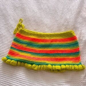 Handmade Pastel Rainbow Crochet Striped Skirt L/XL LIKE NEW